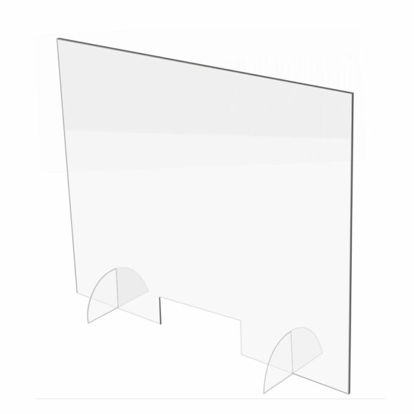 Clear acrylic plexiglass protection panels, providing versatile and ergonomic face-to-face safety solutions for patients, customers, and the community