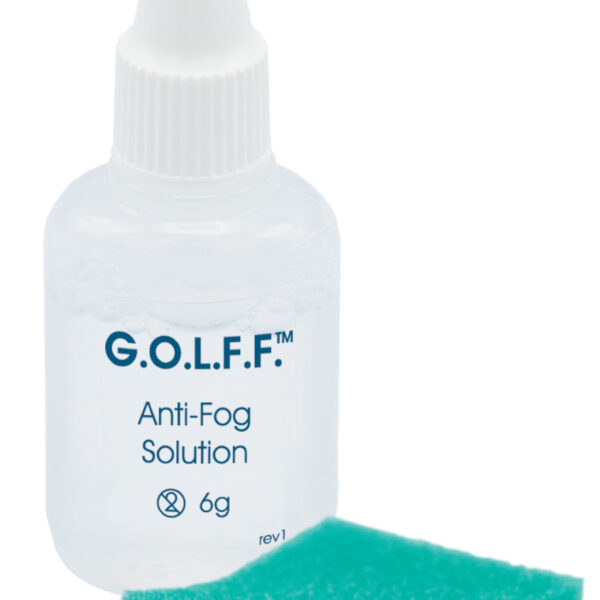 G.O.L.F.F.™ Anti-Fog Solution with adhesive back sponge, designed to prevent fog from forming on endoscopic camera lenses during surgical procedures.