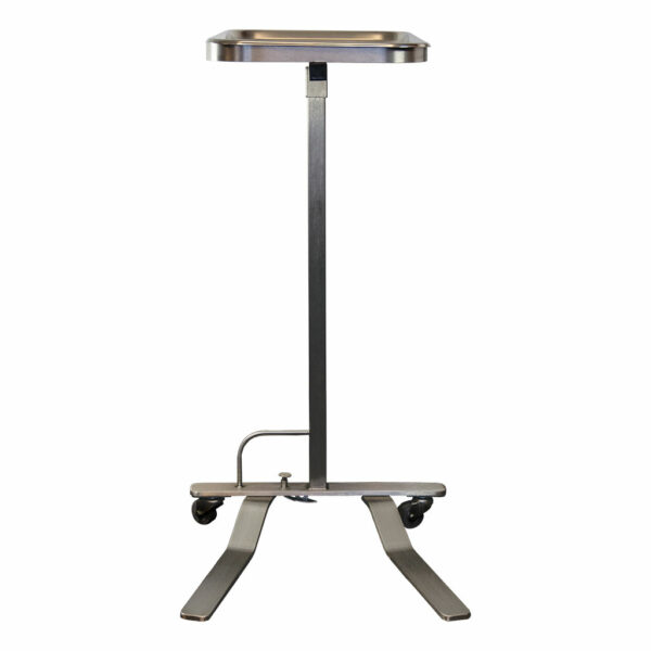 Stainless steel mayo stand with removable tray for Clinical and operating room Use offering stability and support.
