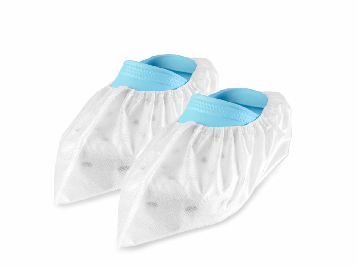 Our white Batrik ShoozCovers™ Coated Line shoe covers, made of water-resistant polypropylene and polyethylene blend, triple ultrasonic welded for tear-resistance and durability, with elastic ankle and large opening for easy on-and-off, ideal for hazardous environments.